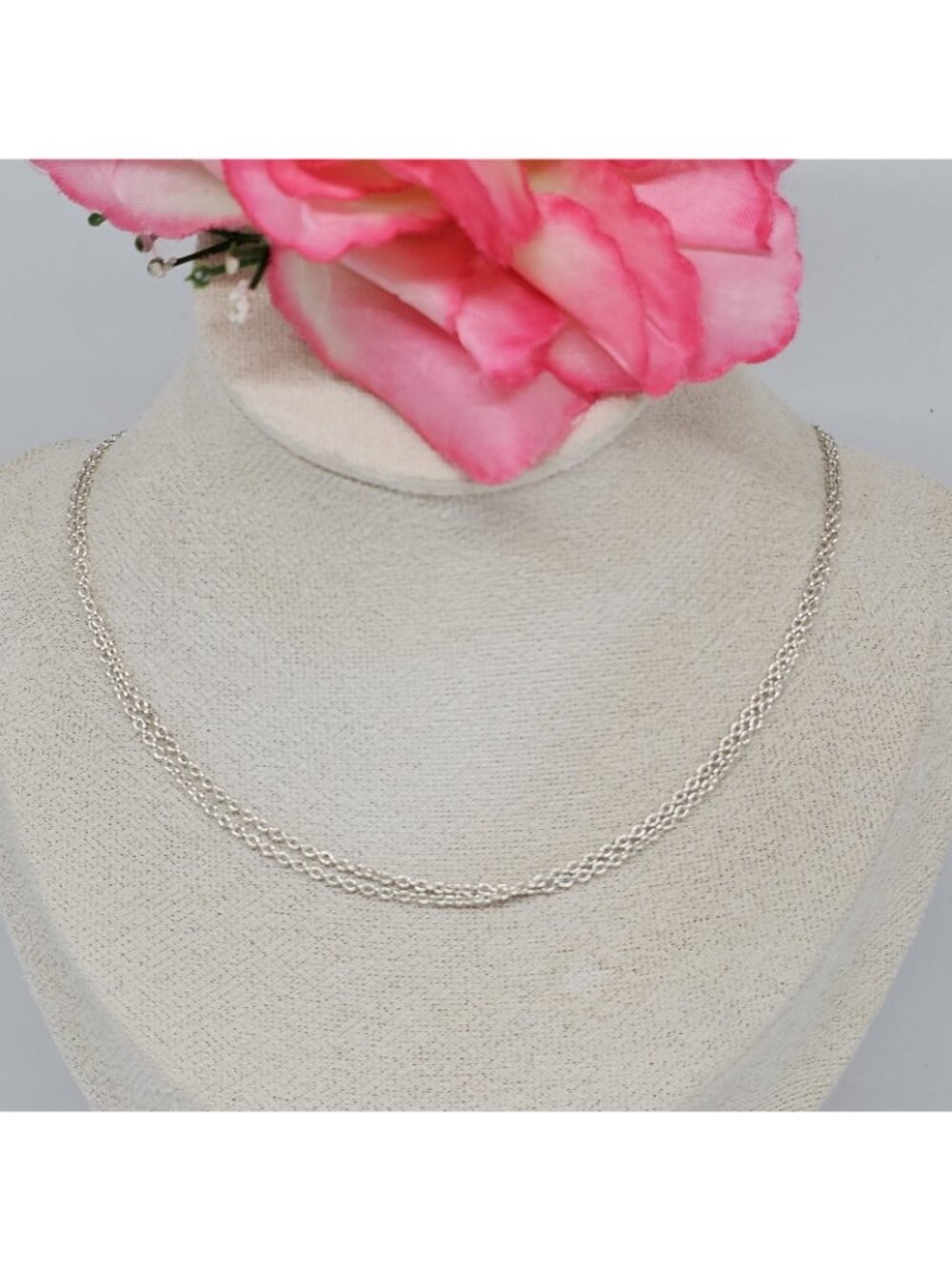 Stella & Dot 925 Sterling Silver Double Chain Necklace 19" Long Dainty Jewelry